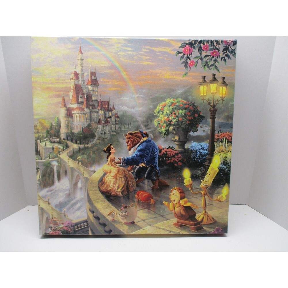 Thomas Kinkade Beauty And The Beast 14”x14” Wrapped Canvas Falling In Love CoA